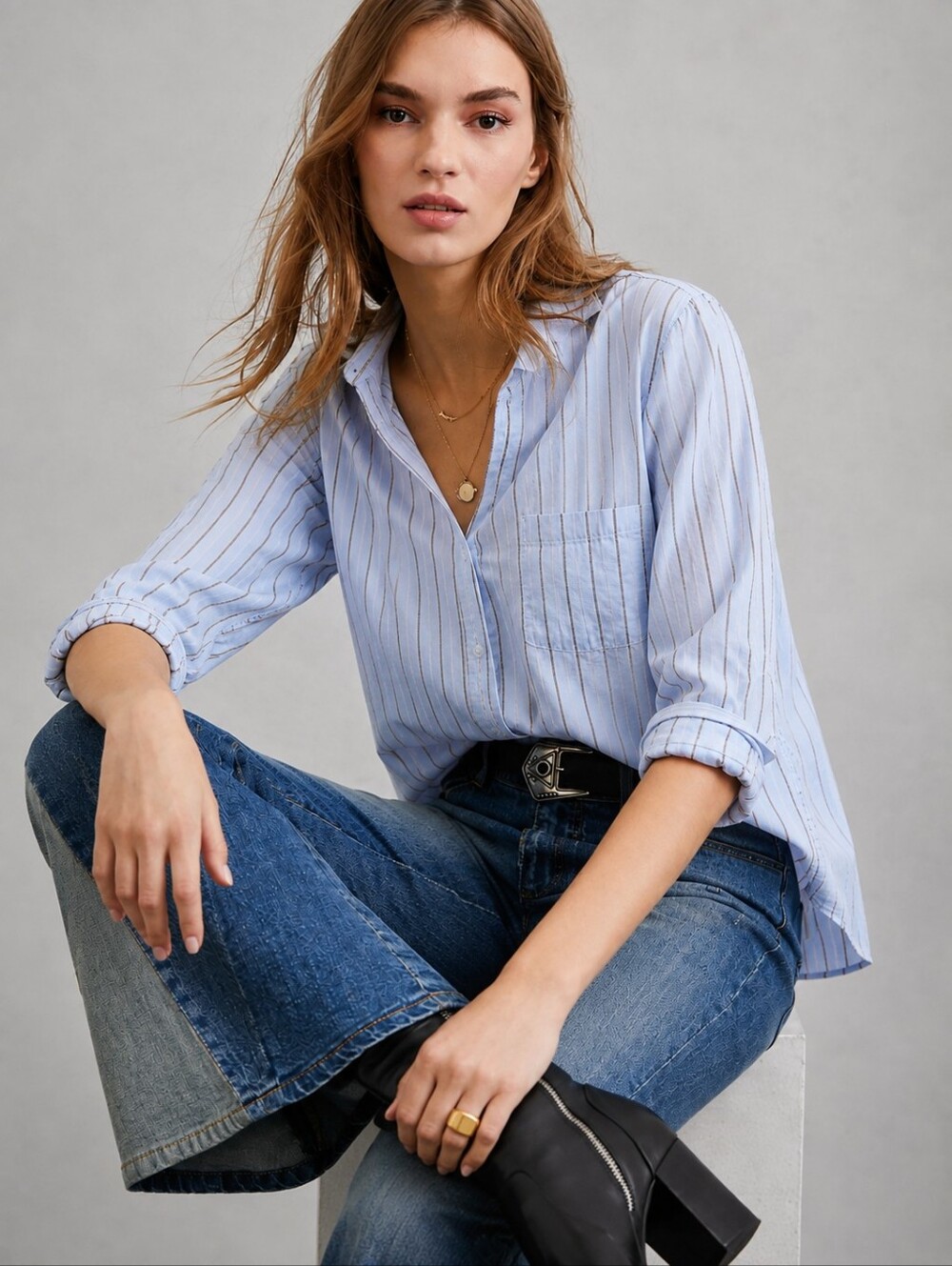 Grayson The Hero Shirt Womens M Blue Striped Button Up 100% Cotton Relaxed